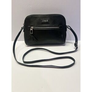 LODIS Black Pebbled Leather Crossbody Shoulder Bag Zip Side Compartment 10"x7"